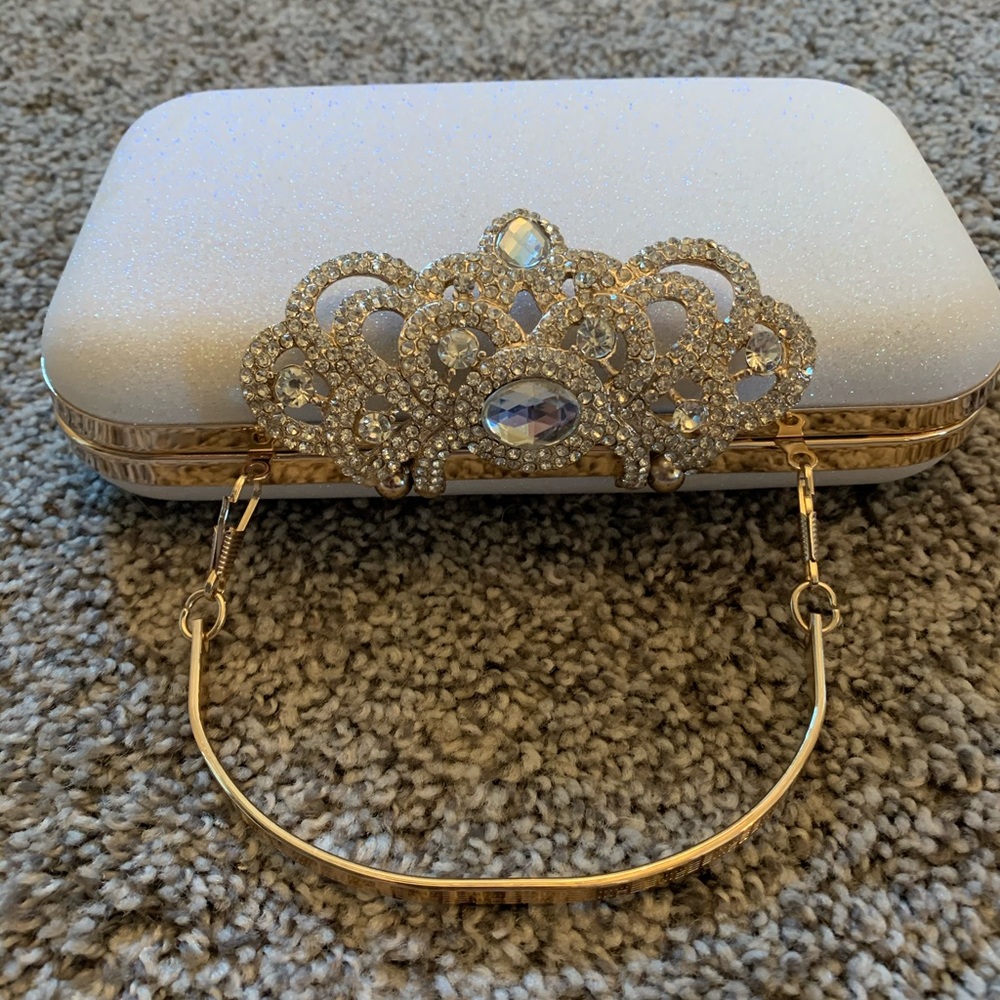White rhinestone wedding clutch
